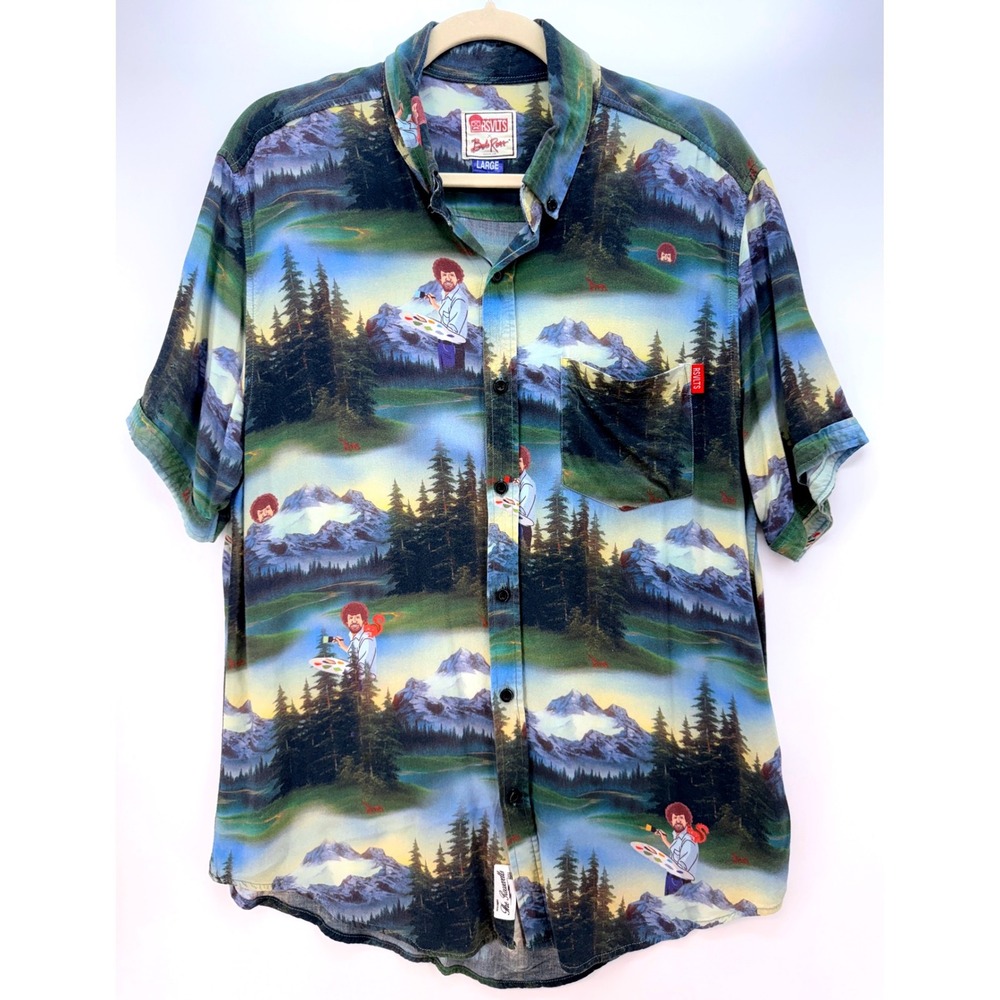 Bob Ross Button Up L Mountain Forest Cabincore The Roadie Gorpcore Icoic Painter